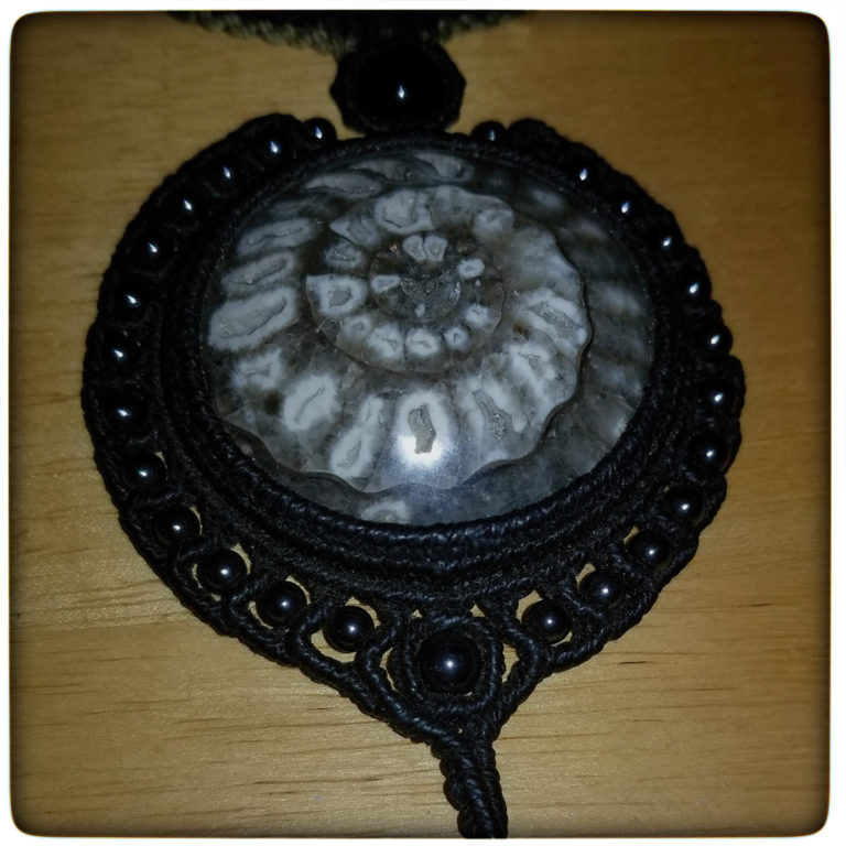 Macrame Necklace with Ammonite