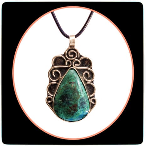 corded 01 feataure chrysocolla gemstone with copper pendants
