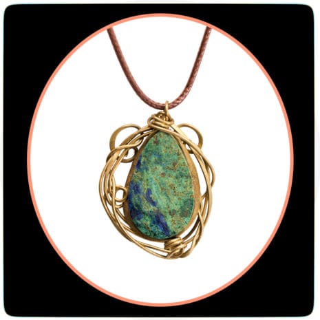 corded 03 feature azurite gemstones with bronze pendants