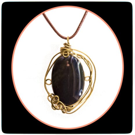 corded 10 feature obsidian stone with copper pendants