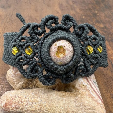 00A060 feature Mexican Fire Opal gemstone with macrame bracelets