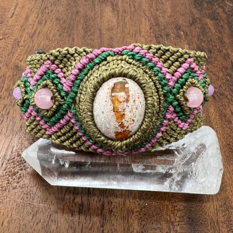 00A062 feature Mexican Fire Opal gemstone with macrame bracelets