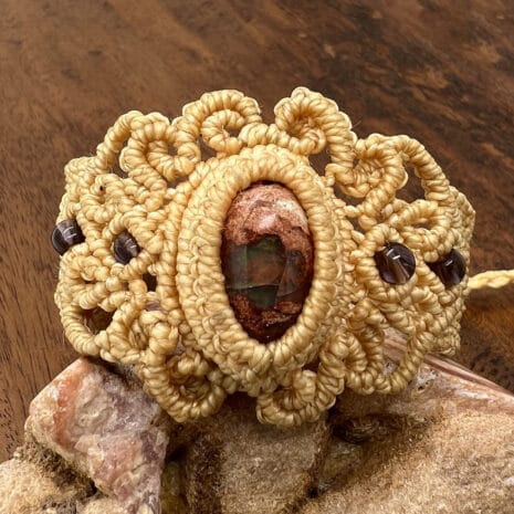 00A063 feature Mexican Fire Opal with macrame
