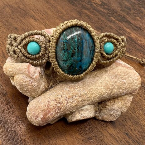 00A064 feature Chrysocolla gemstone with macrame bracelets
