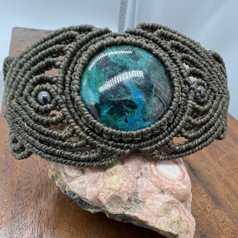 00A069 feature Chrysocolla gemstone with macrame bracelets